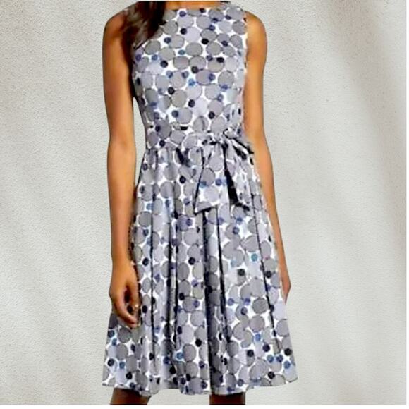 Anne Klein Sleeveless Polka Dot Pleated Fit Flare Tie Belt Sheath Dress Size 6 - Picture 2 of 16